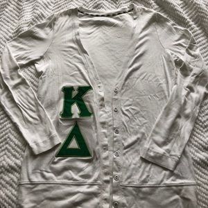 💚ΚΔ💚 White Cardigan with Green Stitched Letters
